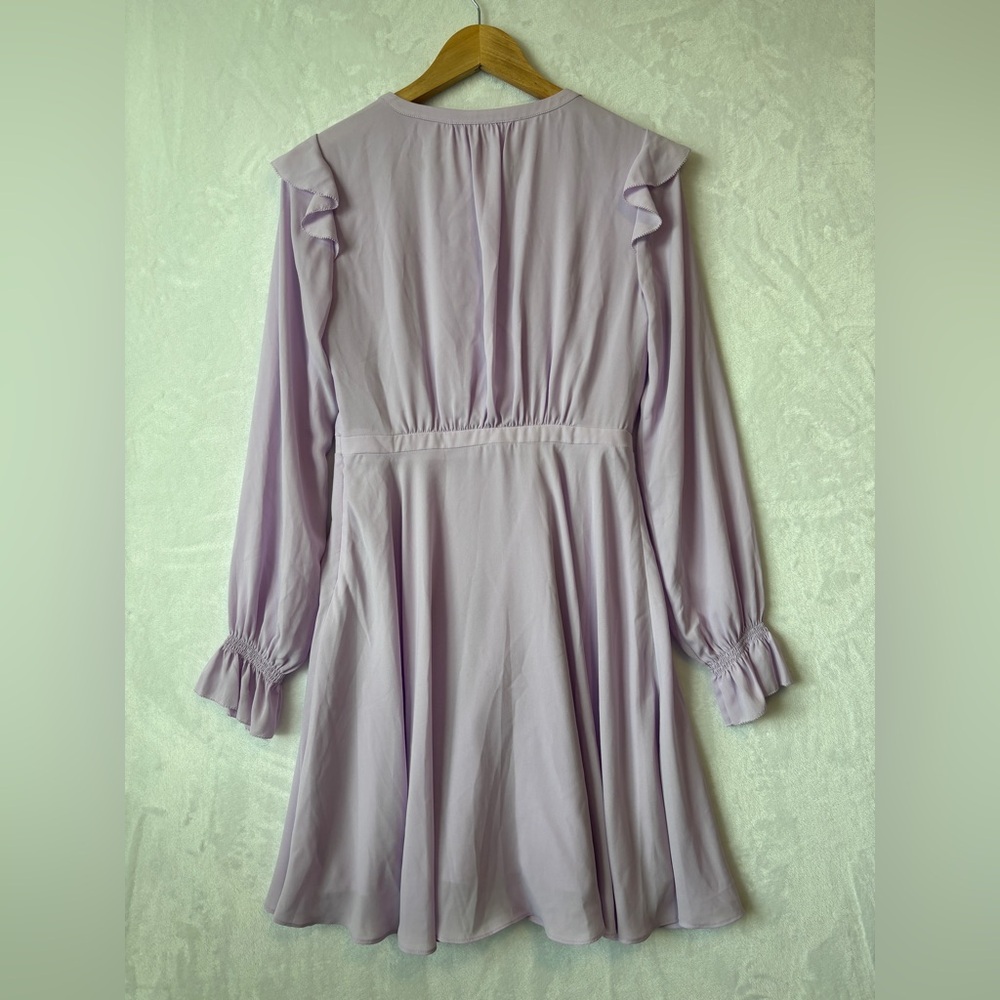 Gal Meets Glam womens purple lavender long sleeve mini Haley Ruffle Dress Size 4 - Picture 12 of 12